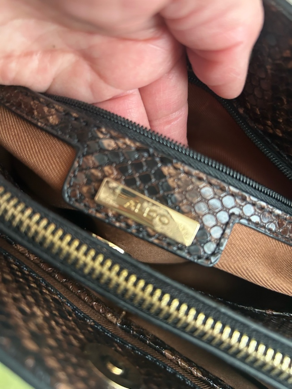 ALDO Black and Brown Snake-Print Shoulder Bag with Gold Hardware - Picture 5 of 7